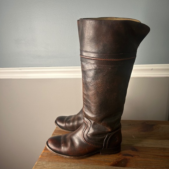 Frye Leather Riding Boots‎ brown Distressed Tall Boots Size 7 - Picture 1 of 14